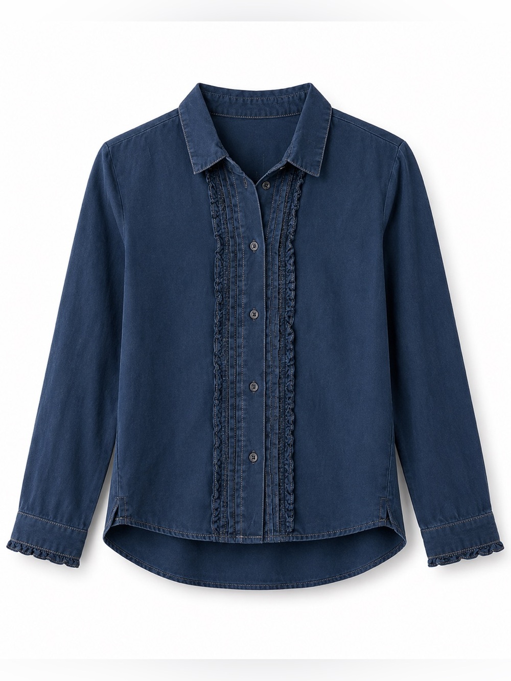 NWT! Mayoral Kids Navy Ruffle Button-Up Top Size: 9 / 134 cm
